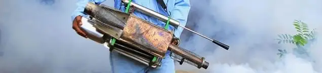 Fumigation technician using a fogger for deep pest treatment in Pasadena, CA